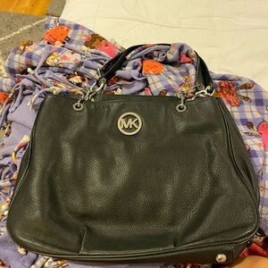 Michael Kors Black Shoulder Bag with Silver Accents